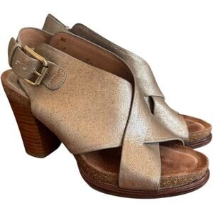 Sofft Cambria Leather Cross Strap Platform Slingback Sandals Gold Women's 6.5M